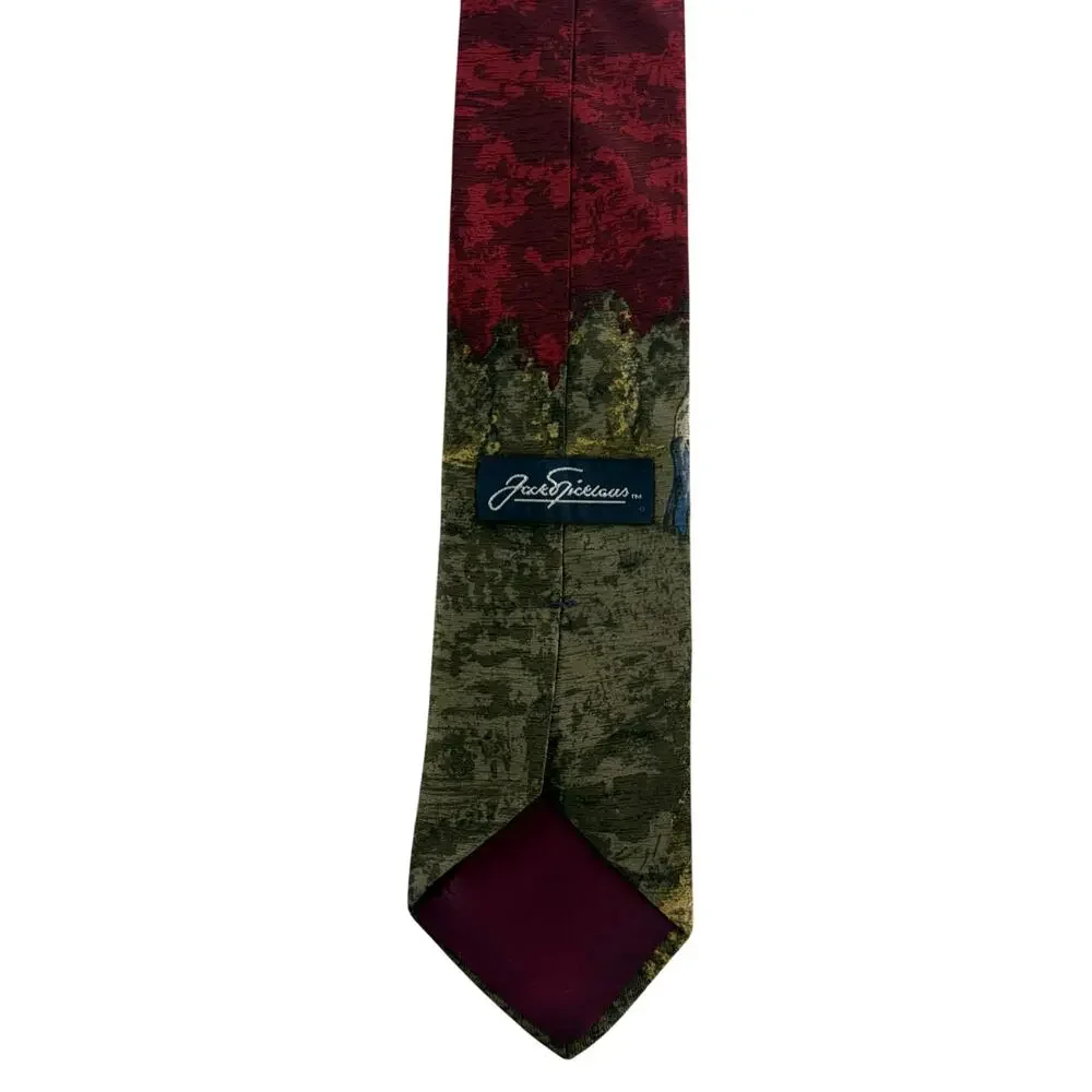 Jack Nicklaus Golf Tie Red Green Gold Made in USA 57.5” x 4”